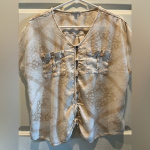 Maurices Womens Button Down Beige kimono sleeve Top Blouse Size 2XL